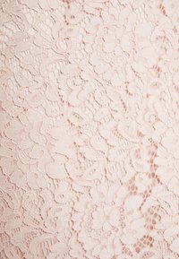 Light pink lace fabric with intricate floral patterns, featuring delicate scalloped edges and a slightly textured surface.