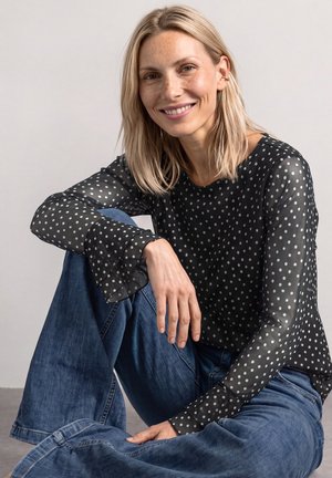 Street One, MESH SHIRT WITH PRINT AND RUFFLE DETAILS - Blouse - black