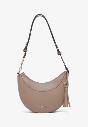 Pruunist nahast käekott kaardus kujuga, kuldse logoga ja tutiga aksendiga. Varustatud kahe rihmaga, mis võimaldab mitmekülgset kandmist.