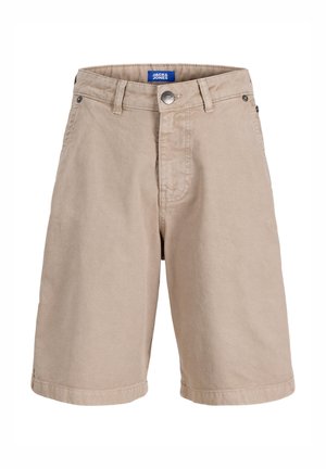 Bézs színű, térdig érő, alkalmi rövidnadrág övbujtatókkal, elöl gombos és cipzáros rögzítéssel, valamint oldalzsebekkel.