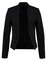 Svart kavaj med figursydd design, slagkrage, långa ärmar, knäppning med en knapp och två framfickor. Slät tygstruktur.