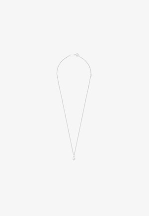 Silver necklace with a fine chain and a single round pendant. The pendant is transparent and smooth, reflecting light.