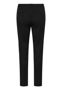 Pantalon de costume noir coupe droite avec passants pour ceinture et deux poches passepoilées à l'arrière, présenté de dos sur fond blanc.
