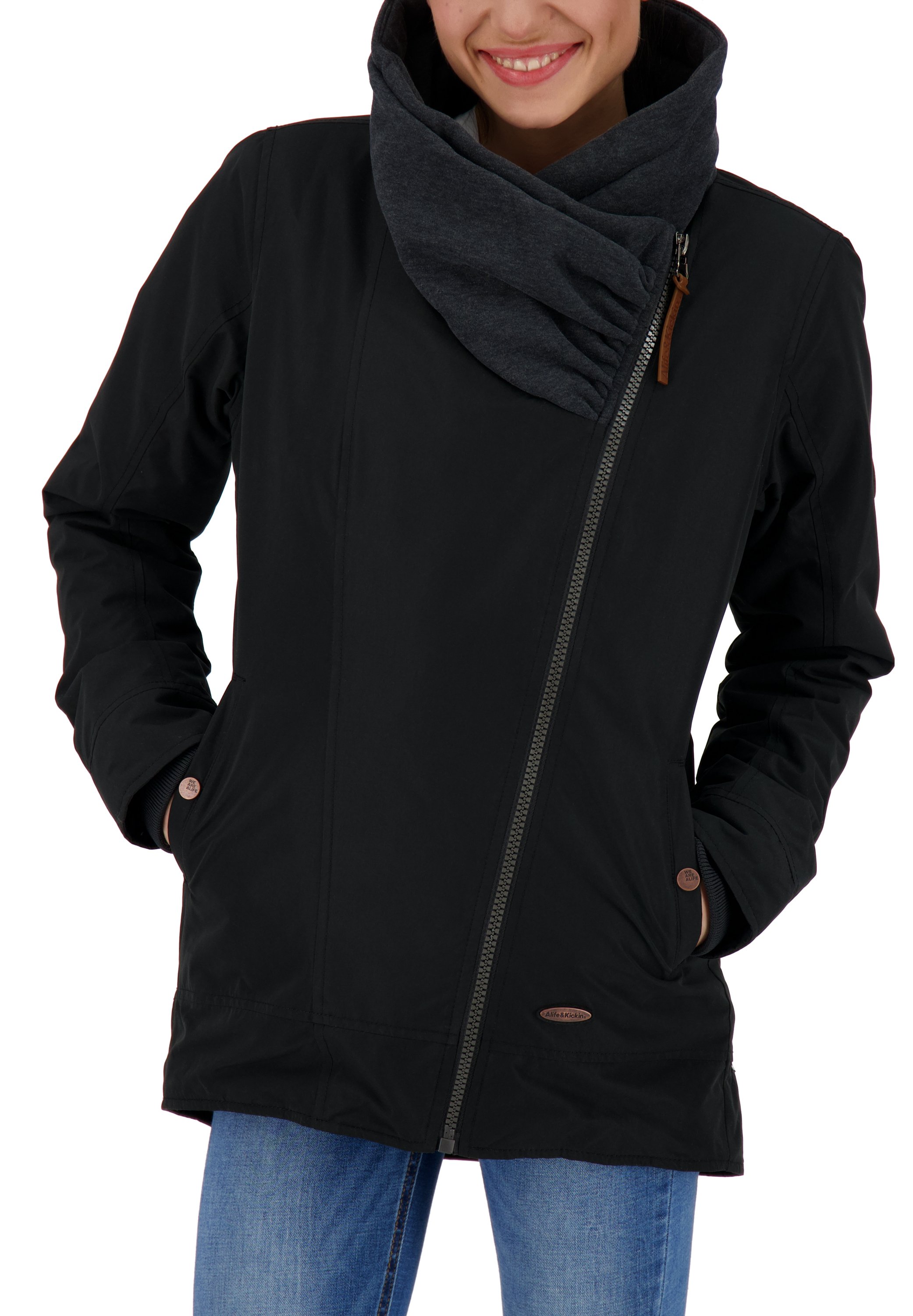 Alife & Kickin Damenjacke Black MambaAK B – Warm Gefütterte Winterjacke Mit Kapuze, Größen XS–XXL, Moonless