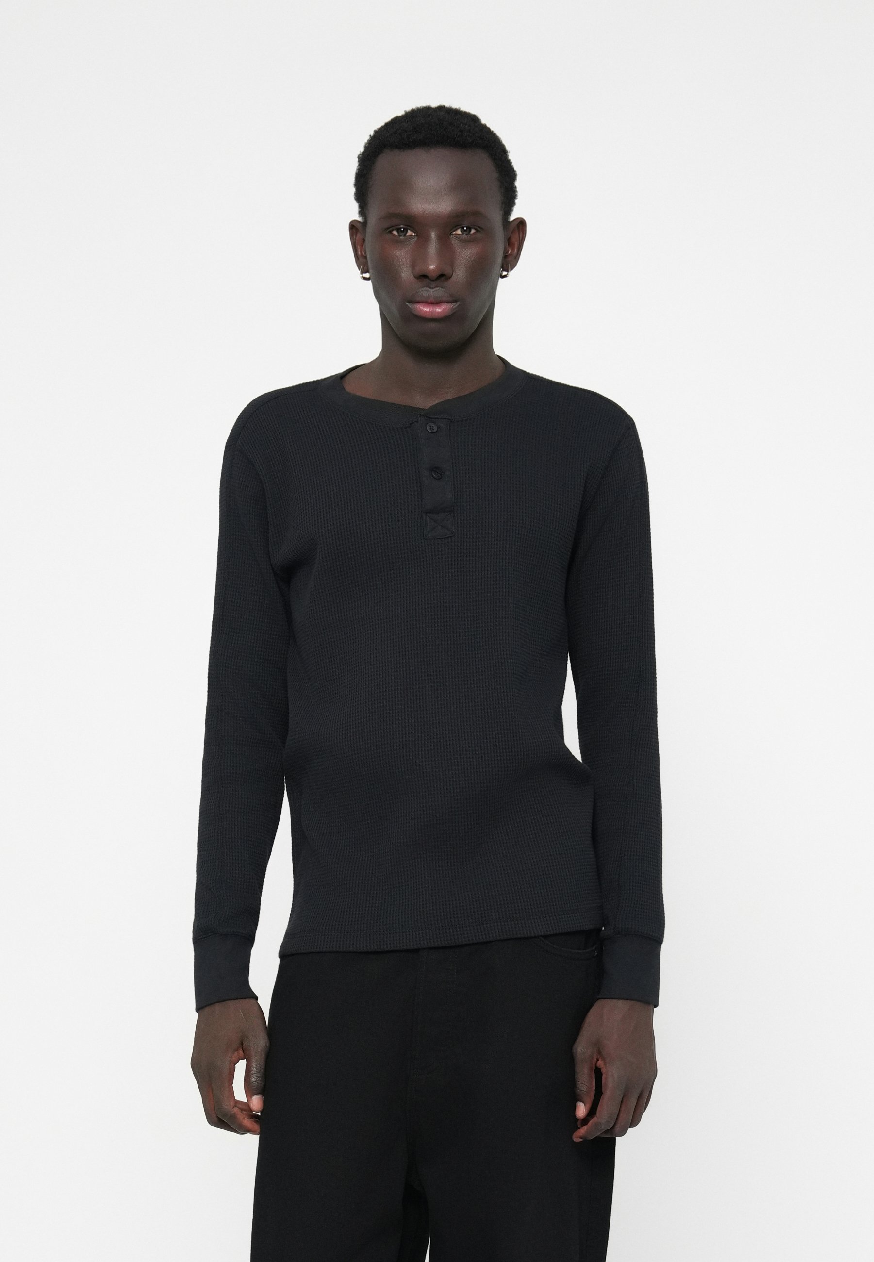2 Maglie Termiche Uomo Manica Lunga Henley - BROOKLYN'S BEST - Morbide E Elasticizzate, Micro Waffle, Nero Taglia L - Ideali Come Sottocamicia O Capo Casual