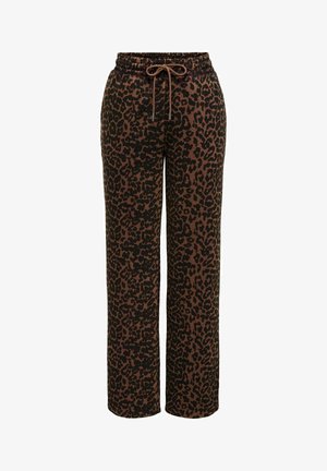 Pantalones de estampado de leopardo con una cinturilla elástica y cordón. Hechos de material suave, presentan un corte relajado y piernas rectas.