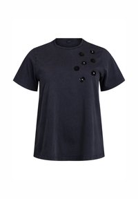 Zizzi GEWASCHENES MIT PAILLETTENBLÜTEN - Marškinėliai su spaudiniu - grey washed flower