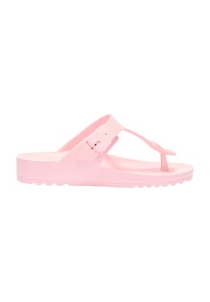 Hellrosa Gummi-Flip-Flop mit verstellbarem Riemen und profilierter Sohle, für den Freizeitgebrauch konzipiert.