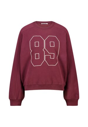 Felpa borgogna con scollo rotondo, caratterizzata da un grande contorno bianco del numero "89" sul davanti e polsini e orlo a costine.