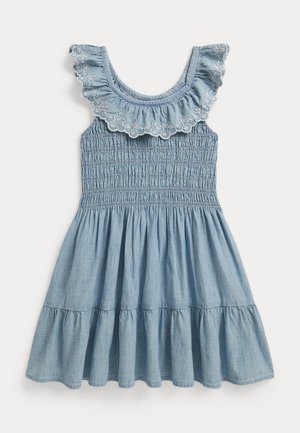 BLUEBERRY-OVERLAY INDIGO CHAMBRAY DRESS 2-6Y - Τζιν φόρεμα - lihte-blue