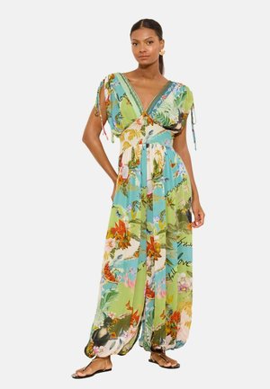 Lipsy, REGULAR FIT - TROPICAL PRINT V-NECK DRAPED SHOULDER BALLOON LEG JUMPSUIT - Jumpsuit - green