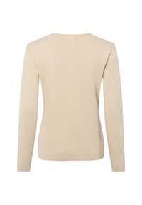 Langärmliges Oberteil in einem hellbeigen Farbton, hergestellt aus weichem Stoff mit Rundhalsausschnitt und einem einfachen, schmucklosen Rückendesign.