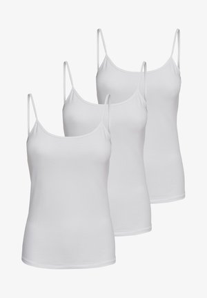 Three white camisoles made of soft fabric, featuring thin adjustable straps and a fitted design. No patterns or accents are visible.