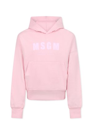 Hoodie rose cintré en coton doux. Il dispose d'une grande poche avant et d'un logo "MSGM" imprimé en blanc sur la poitrine, avec des poignets côtelés.