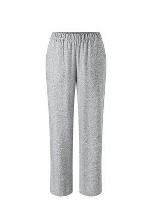Light gray straight-leg pants with an elastic waistband, made from a soft, textured fabric.