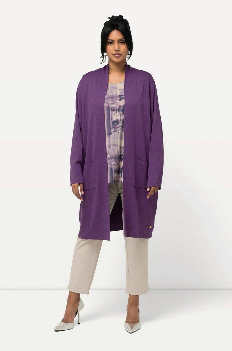 Ulla Popken LONG OPEN FRONT SWEATER - Gilet - aubergine