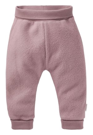 Fleece-Hosen für Kleinkinder in einem sanften Rosaton, mit einem elastischen Taillenbund und gerippten Bündchen. Glatte Textur mit subtilen Oberflächendetails.