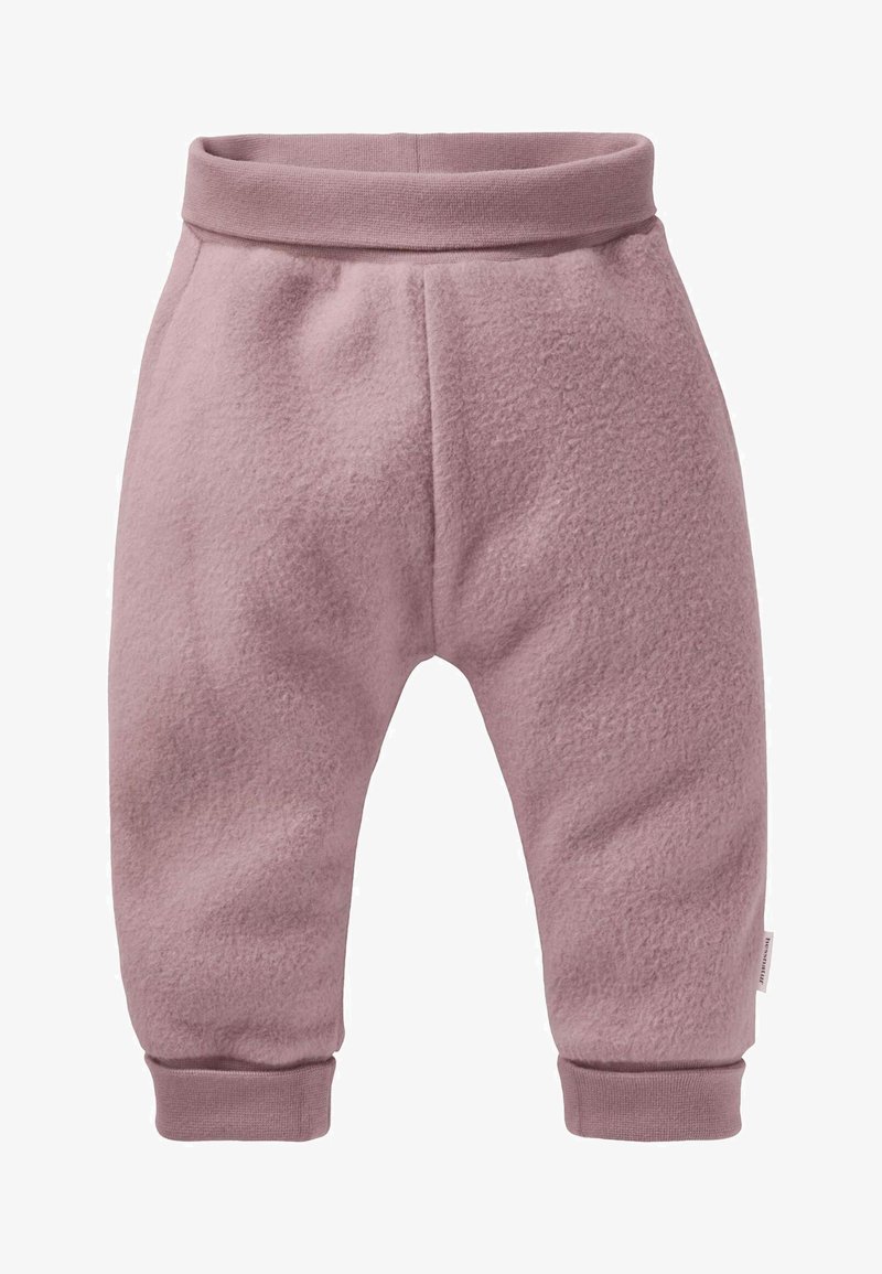 Fleece peuterpantalon in een zachte rozenkleur, met een elastische tailleband en ribbelmanchetten. Soepele textuur met subtiele oppervlakte details.