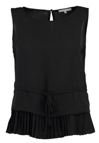 Svart ärmlös topp med rund halsringning, nyckelhålsknäppning i ryggen och plisserad nederkant. Tillverkad av lätt, mjukt tyg.