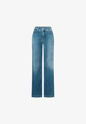 Lichtblauwe wijde denim jeans met een hoge taille, voorzakken en een vervaagd ontwerp voor een casual uitstraling.