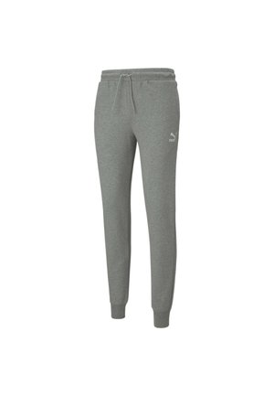Grijze taps toelopende sweatpants met elastische tailleband, trekkoord, geribbelde enkels en klein Puma-logo op de bovenkant van het dijbeen.