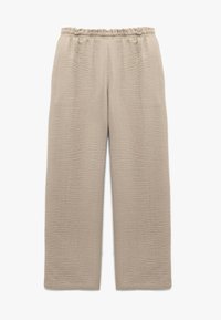 Beige strukturerede bredbenede bukser med elastisk talje, designet til en afslappet pasform.