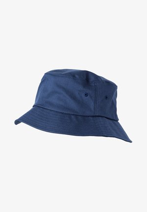 Granatowy kapelusz typu bucket wykonany z bawełny, z wyhaftowanym okapem i dwoma otworami wentylacyjnymi po bokach dla lepszej wentylacji.