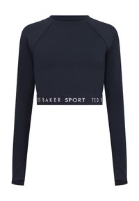 Sötétkék hosszú ujjú crop top sima anyagból. Kerek nyakkivágással, raglán ujjakkal és "TED BAKER SPORT" feliratos derékszalaggal rendelkezik.