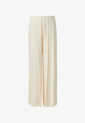 Pantalon ample couleur crème avec plis, conçu pour une coupe fluide et ample et une taille haute.