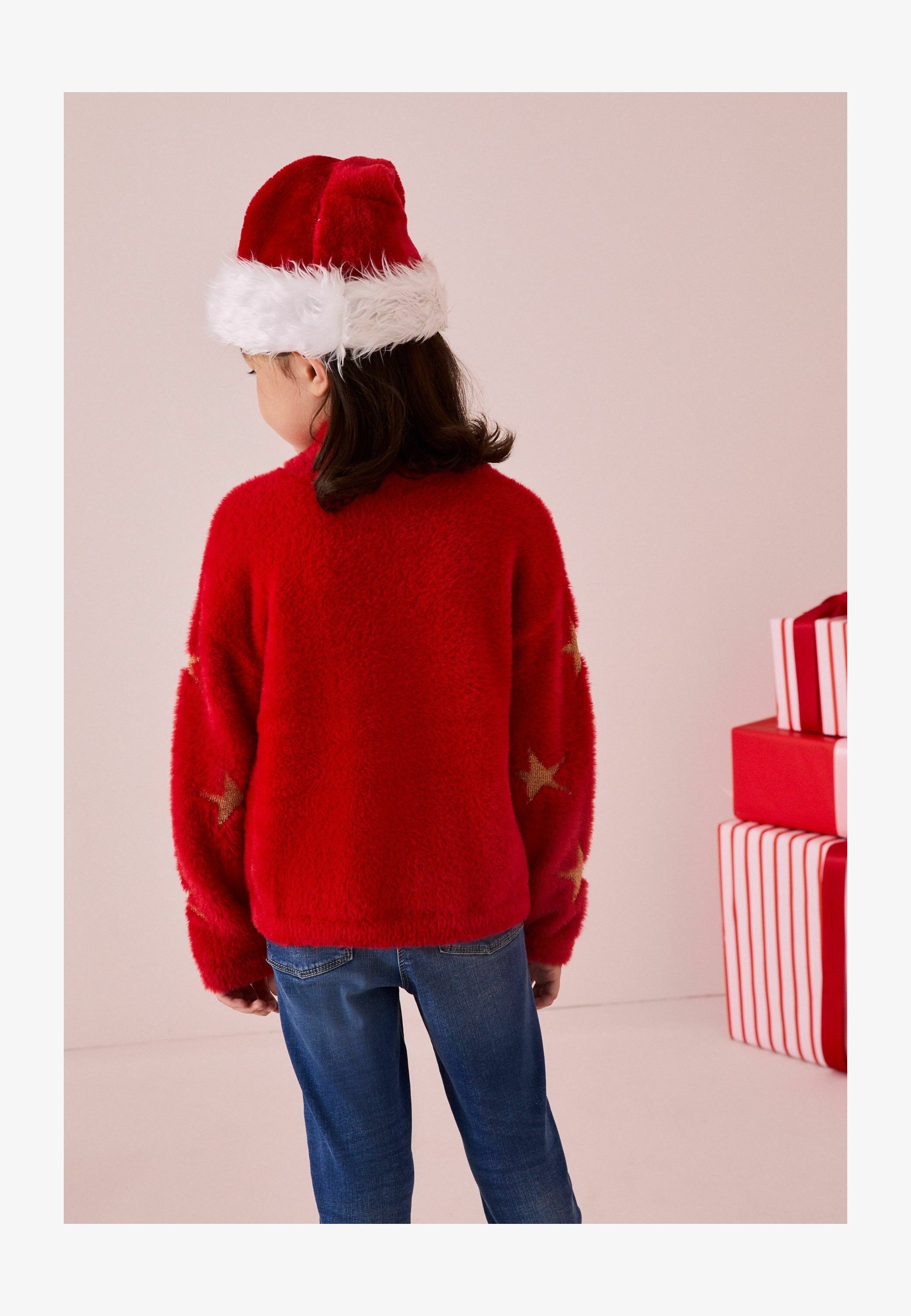 Maglione Lavorato A Maglia NAME IT Unisex – Modello Knit Box, Colore Rosso Con Stampa Renna, 100% Acrilico, Manica Lunga, Scollo Rotondo