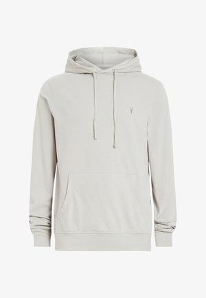 Jasnoszara bluza z kapturem wykonana z miękkiego materiału, z kieszenią kangurką, sznurkiem w kapturze i subtelnym logo na piersi.