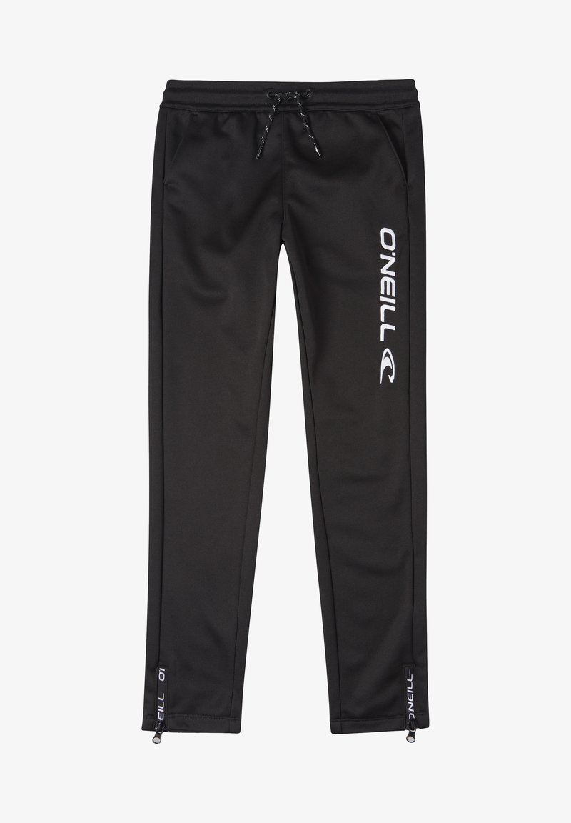 Svarta sweatpants i mjukt material med dragsko i midjan, sidfickor och dragkedjedetaljer vid bensluten. Har vitt "O'Neill"-logotyp på sidan.