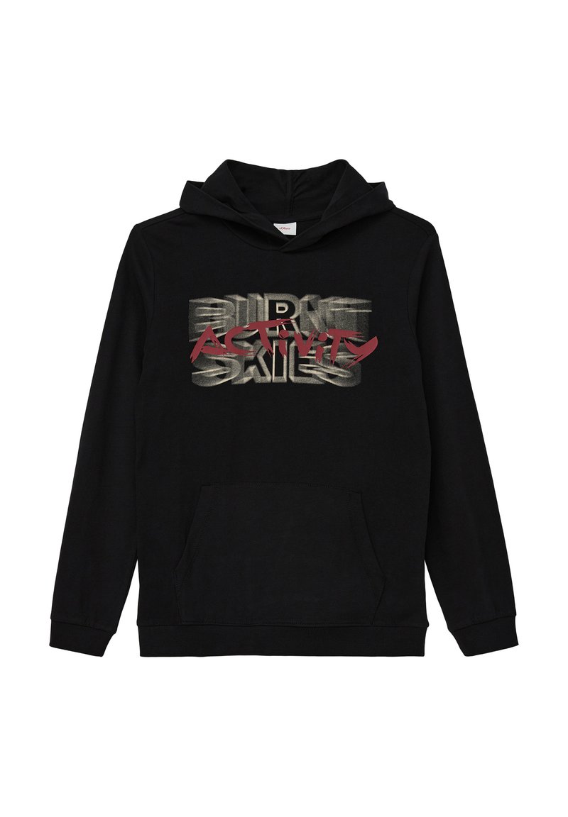 s.Oliver LONGSLEEVE MIT SCHRIFTPRINT - Mikina s kapucí - schwarz