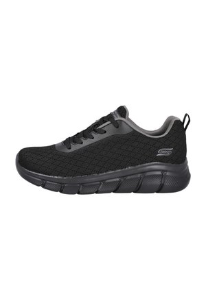 Zapatillas deportivas negras con parte superior de punto transpirable, suela acolchada y acentos texturizados. Diseño con cordones y una lengüeta en el talón.