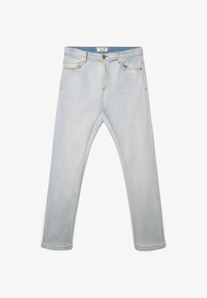 Jasnoniebieskie dżinsy z prostą nogawką. Charakteryzują się klasycznym krojem z pięcioma kieszeniami, metalowym zapięciem na guzik oraz subtelnym wyblaknięciem.