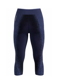 Dunkelblaue Sport-Capri-Leggings mit strukturiertem Muster, hohem Bund und feuchtigkeitsableitendem Material für Komfort während des Trainings.