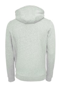 Sudadera gris claro con bolsillo tipo canguro y capucha con cordón. Fabricada con un suave tejido que absorbe la humedad, presenta puños y dobladillo acanalados.