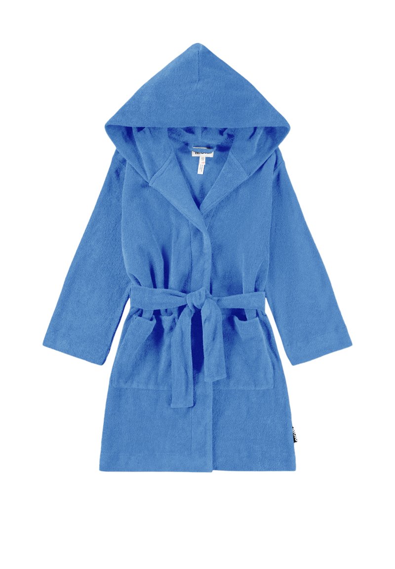 Sinine kapuutsiga vannitootj, mis on valmistatud pehmest froteest. Omab pikki varrukaid, vöökohta ja kahte esist taskut. Sile tekstuur ühtlase värvi viimistlusega.