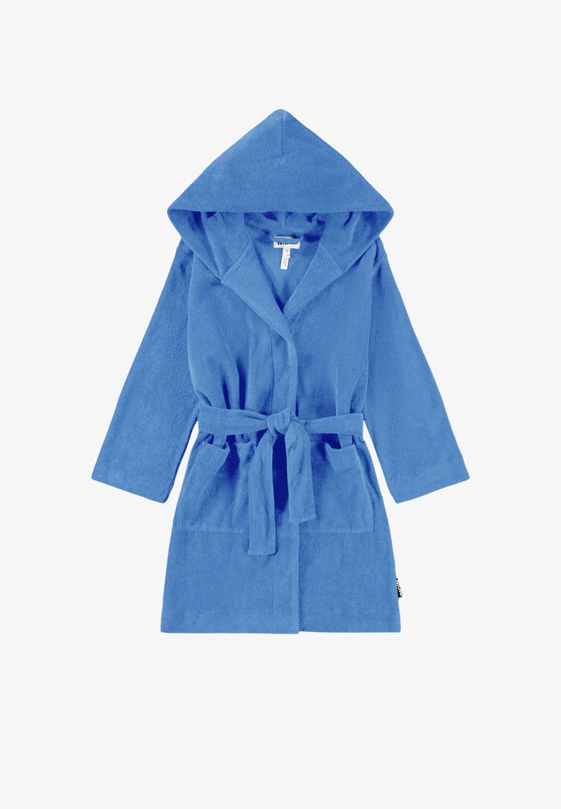 Sinine kapuutsiga vannitootj, mis on valmistatud pehmest froteest. Omab pikki varrukaid, vöökohta ja kahte esist taskut. Sile tekstuur ühtlase värvi viimistlusega.