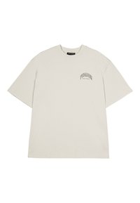Light beige short-sleeve t-shirt made of cotton with a round neckline and a subtle black "Pecador" logo on the left chest area.