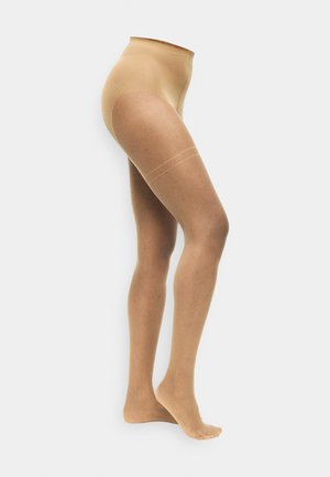 Collants nude transparents taille haute, avec une texture lisse et un embout renforcé. Une bande subtile bicolore au niveau de la cuisse offre un soutien supplémentaire.