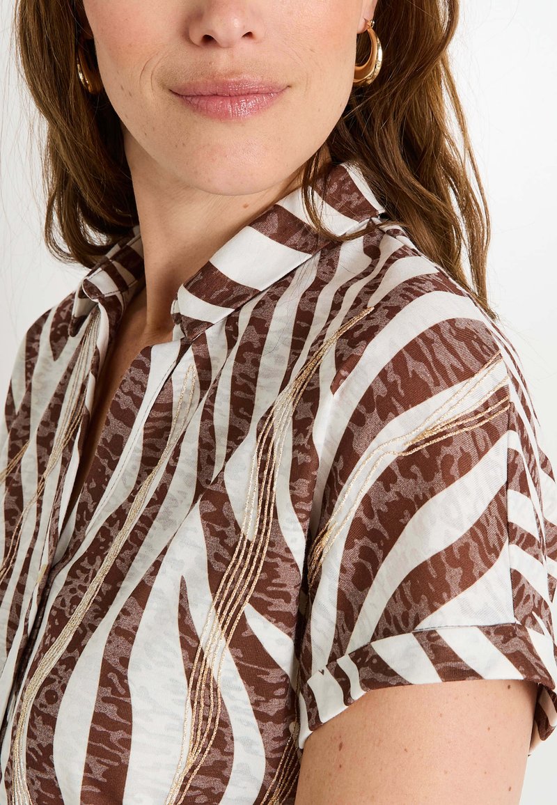 Haut Femme Chico's - Imprimé Zèbre Marron, Manches 3/4, Taille 1 (Occasion Très Bon État)