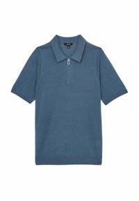 Polo cu mânecă scurtă în nuanțe de albastru estompat, cu guler plat, guler cu fermoar, textură tricotată și manșete și tiv cu benzi elastice.