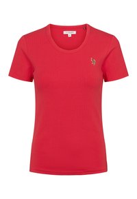 Punainen lyhythihainen pyöreäkauluksinen t-paita, jossa vasemmassa rinnassa pieni kirjailtu U.S. Polo Assn. -logo, koko keskikokoinen.