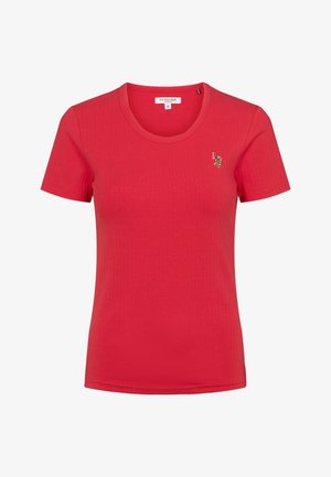 Czerwony t-shirt z krótkim rękawem i okrągłym dekoltem, z małym haftowanym logo U.S. Polo Assn. na lewej piersi, rozmiar średni.
