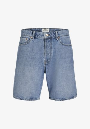 Heledsinine teksashorts, sirge lõikega, viie taskuga disainiga ja kulunud äärega. Kaasa sisaldub metallist aksessuaarid.