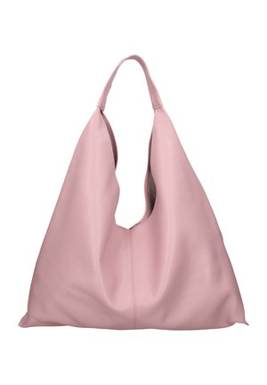 Weiche, rosa Lederschultertasche mit einem breiten einzelnen Träger und lässiger, ungeformter Form.