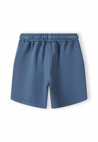 Pantaloni sportivi blu in tessuto morbido, con un elastico in vita e un design semplice, caratterizzati da linee pulite e privi di motivi o decorazioni.