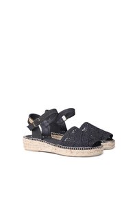 Svarta espadrillesandaler med v�ävd övre del, öppen tå och ankelremmar. Sula insvept i jute med dekorativ söm.