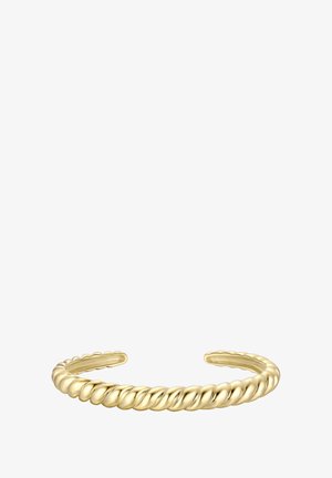 Brățară cu design din sârmă torsionată aurie, cu un finisaj neted și lustruit, pe fundal alb.